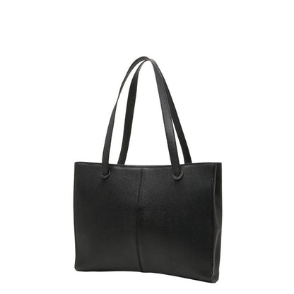 Chanel Logo Charm Tote Shoulder Bag Black Caviar Leather