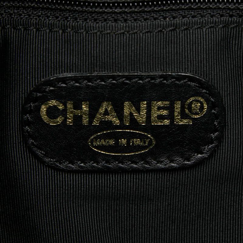 Chanel Logo Charm Tote Shoulder Bag Black Caviar Leather