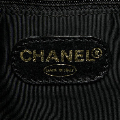 Chanel Logo Charm Tote Shoulder Bag Black Caviar Leather