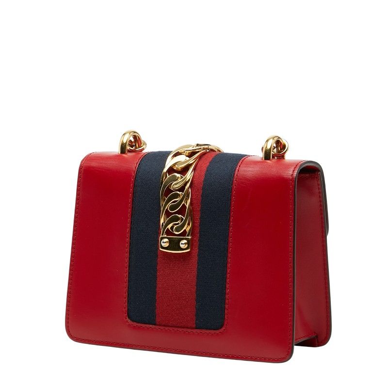 Gucci Sherry Line Sylvie Small Crossbody Chain Shoulder Bag Red Leather