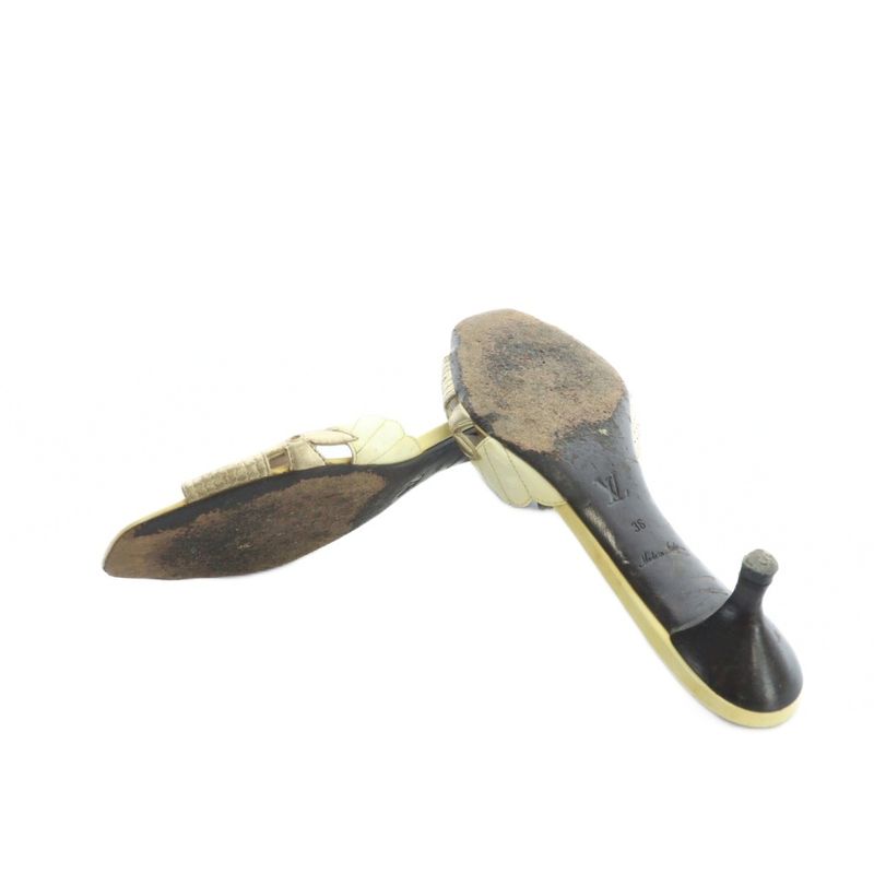 Louis Vuitton Mule Sandals Logo Leather Monogram 36 Brown Yellow