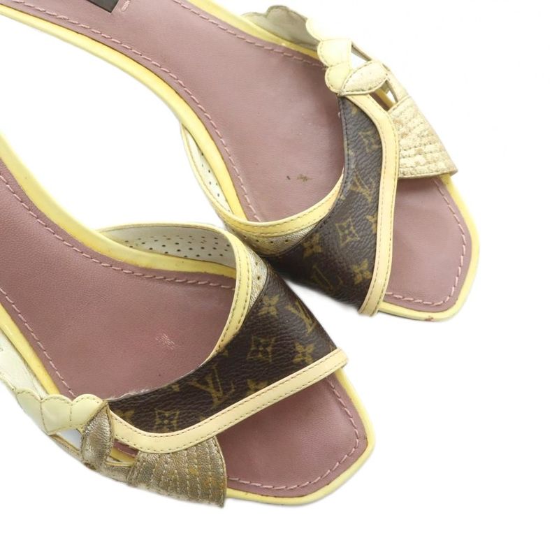 Louis Vuitton Mule Sandals Logo Leather Monogram 36 Brown Yellow