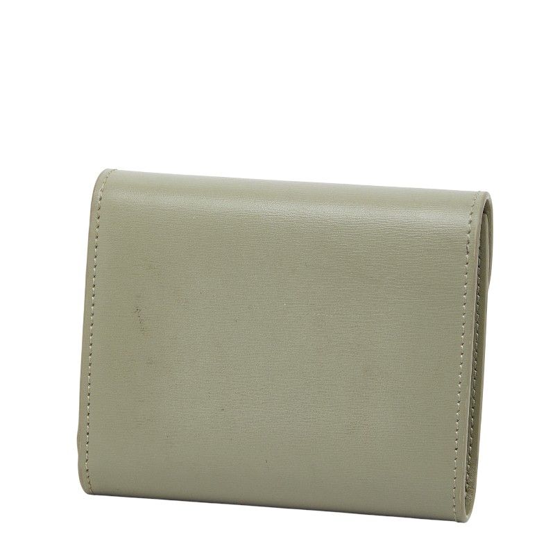 Celine Triomphe Compact Wallet Trifold Wallet Golden Khaki Green Leather