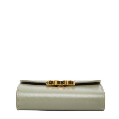 Celine Triomphe Compact Wallet Trifold Wallet Golden Khaki Green Leather