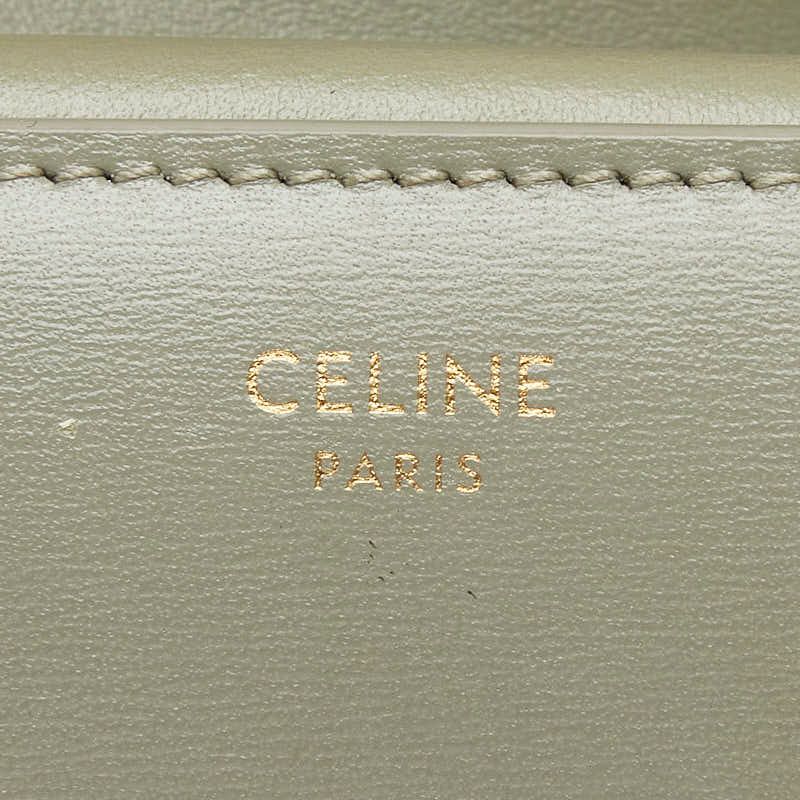 Celine Triomphe Compact Wallet Trifold Wallet Golden Khaki Green Leather