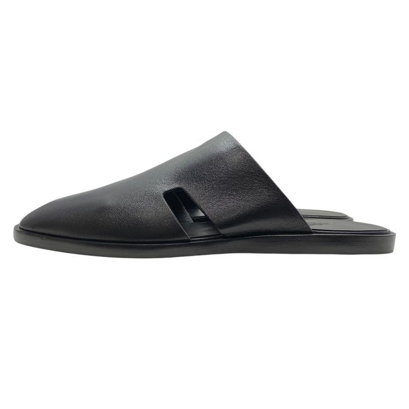 Hermes Motif Mule Sandals Slippers Rat Shoes Black Leather