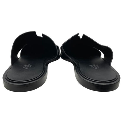 Hermes Motif Mule Sandals Slippers Rat Shoes Black Leather