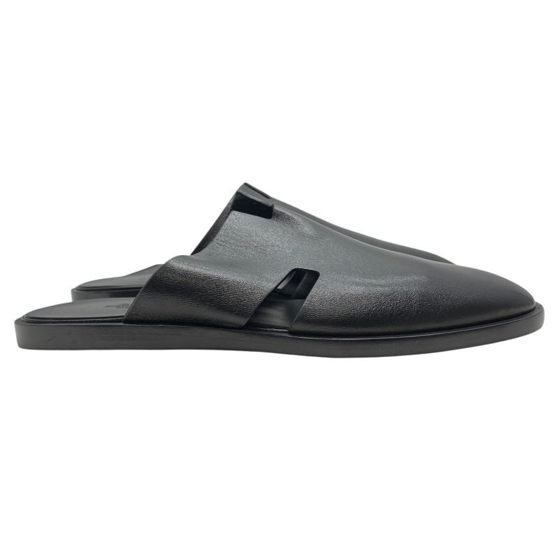 Hermes Motif Mule Sandals Slippers Rat Shoes Black Leather