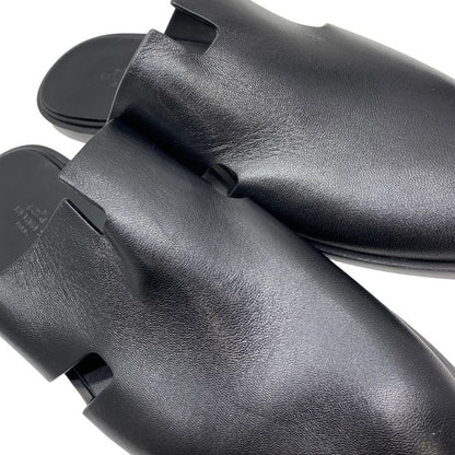 Hermes Motif Mule Sandals Slippers Rat Shoes Black Leather