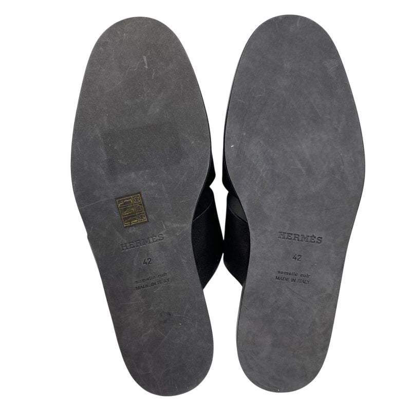 Hermes Motif Mule Sandals Slippers Rat Shoes Black Leather