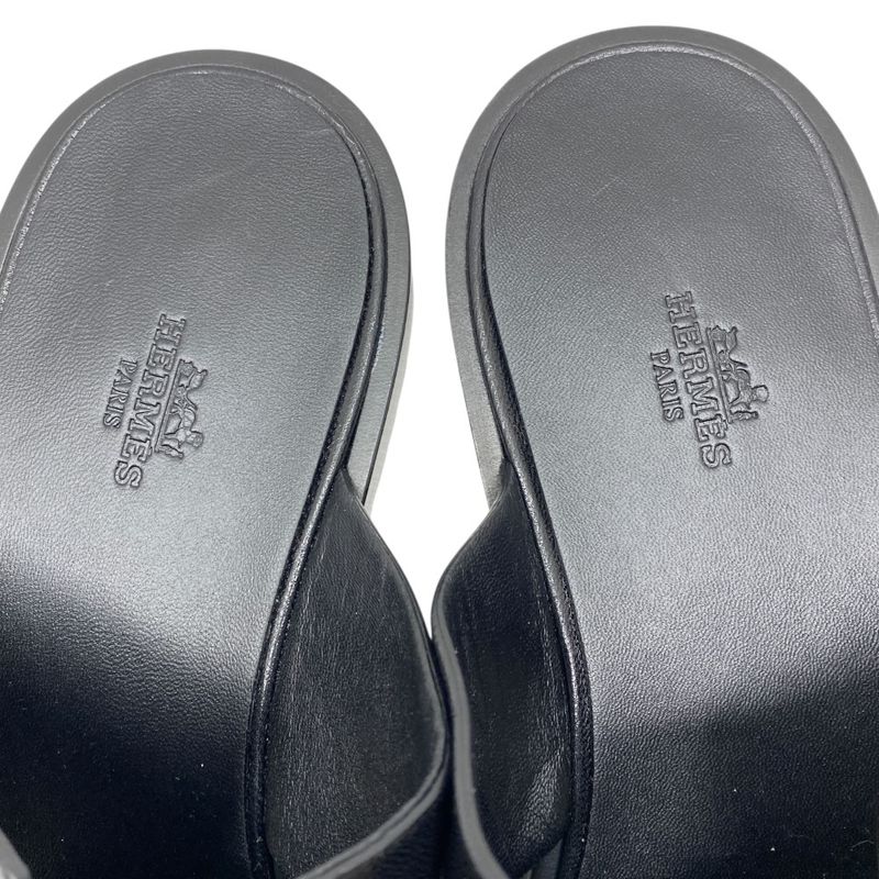 Hermes Motif Mule Sandals Slippers Rat Shoes Black Leather