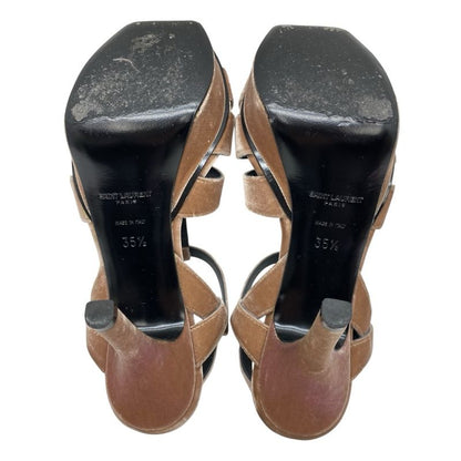 Saint Laurent Tribute Platform Sandals Shoes Leather Velvet Pink Beige