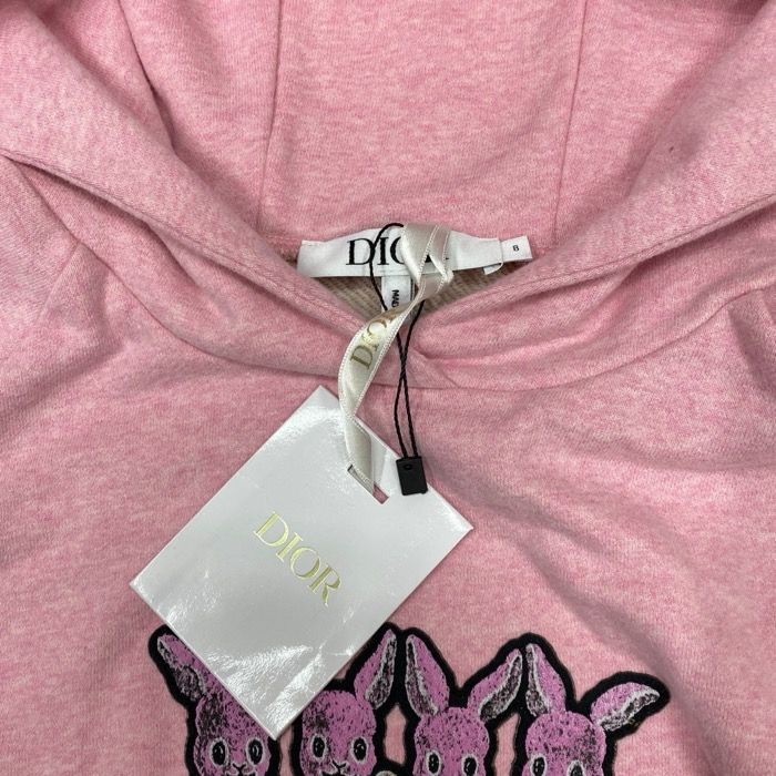 Dior Baby Rabbit Pullover Hoodie Dress Pink Cotton