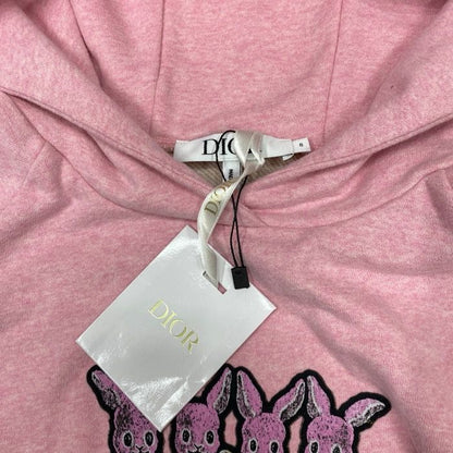 Dior Baby Rabbit Pullover Hoodie Dress Pink Cotton