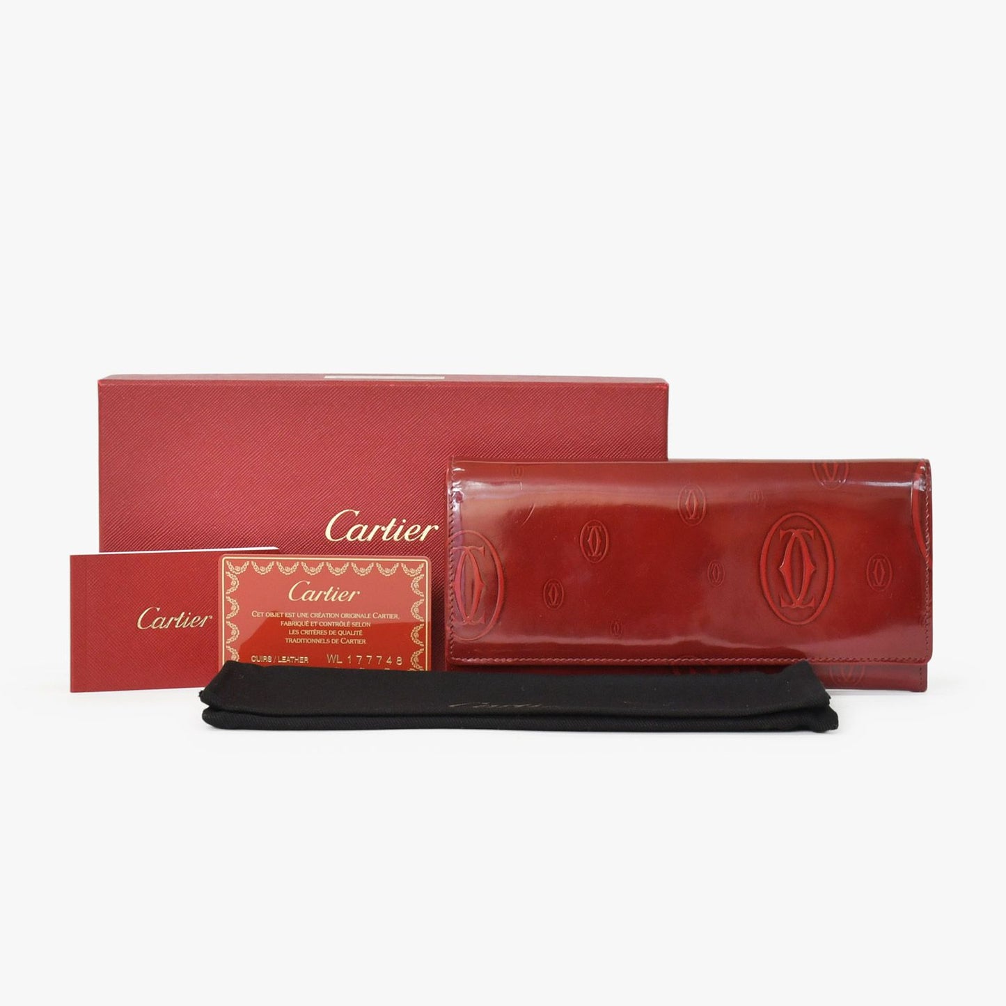 Cartier Wallet Double C Bordeaux Patent Leather Silver