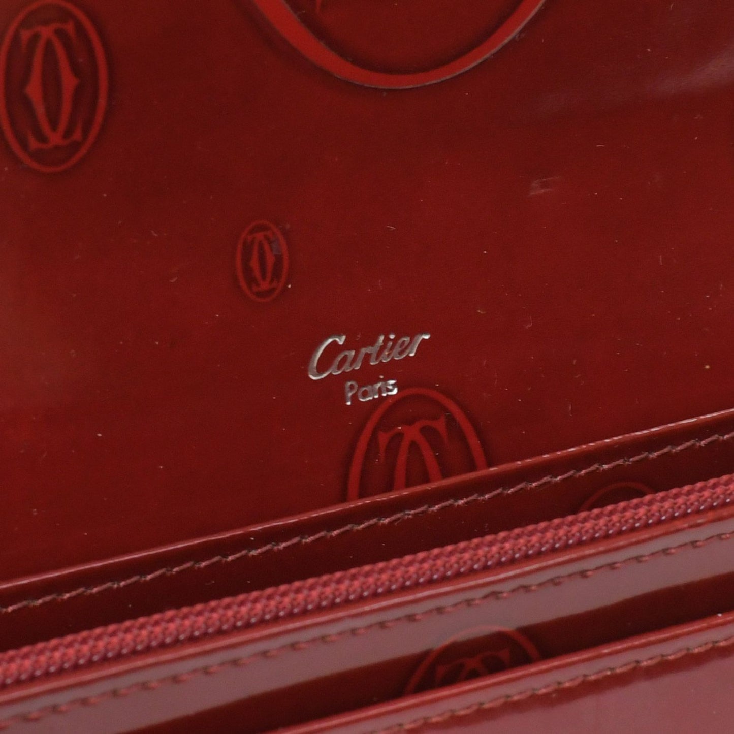 Cartier Wallet Double C Bordeaux Patent Leather Silver — view 7