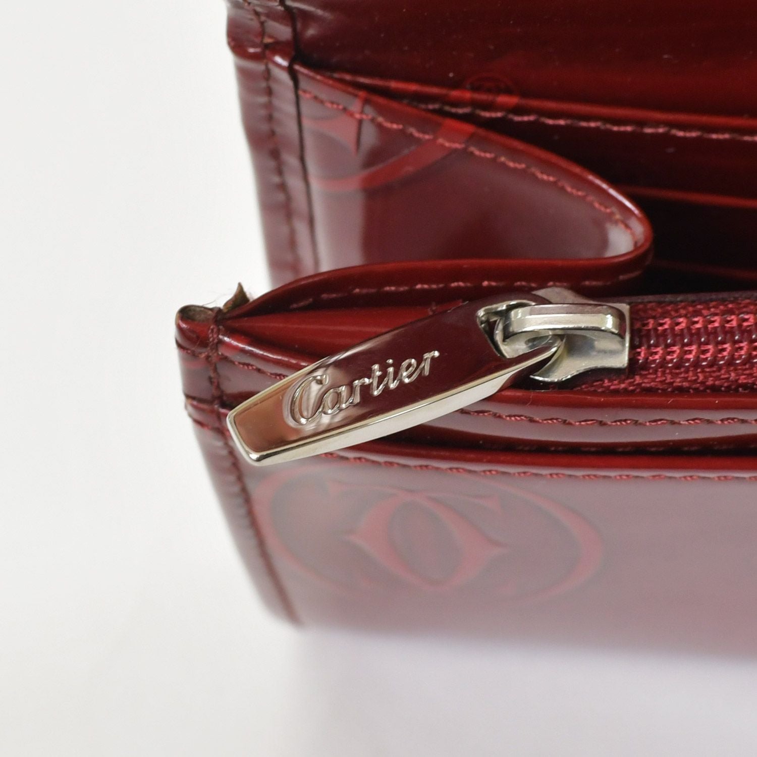 Cartier Wallet Double C Bordeaux Patent Leather Silver — view 8