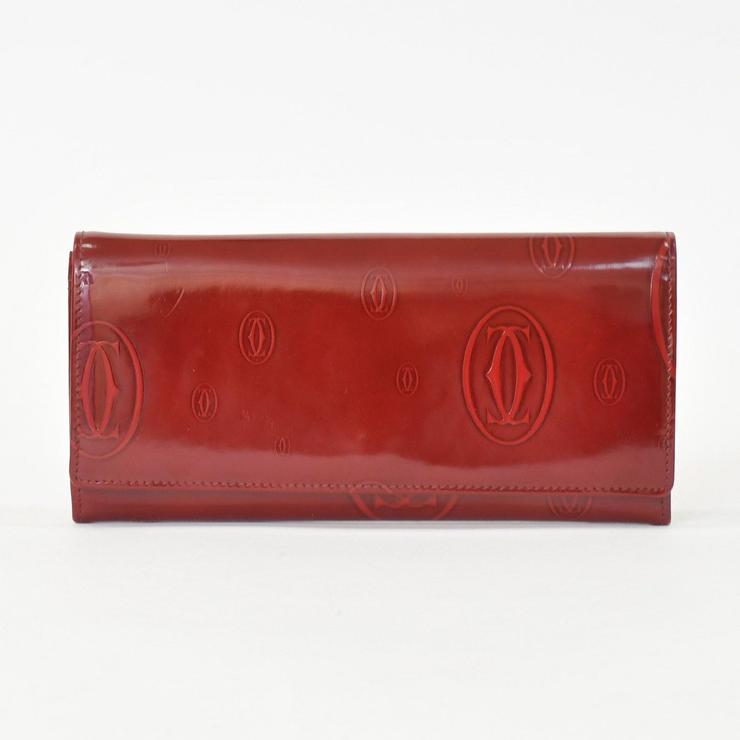 Cartier Wallet Double C Bordeaux Patent Leather Silver — view 2