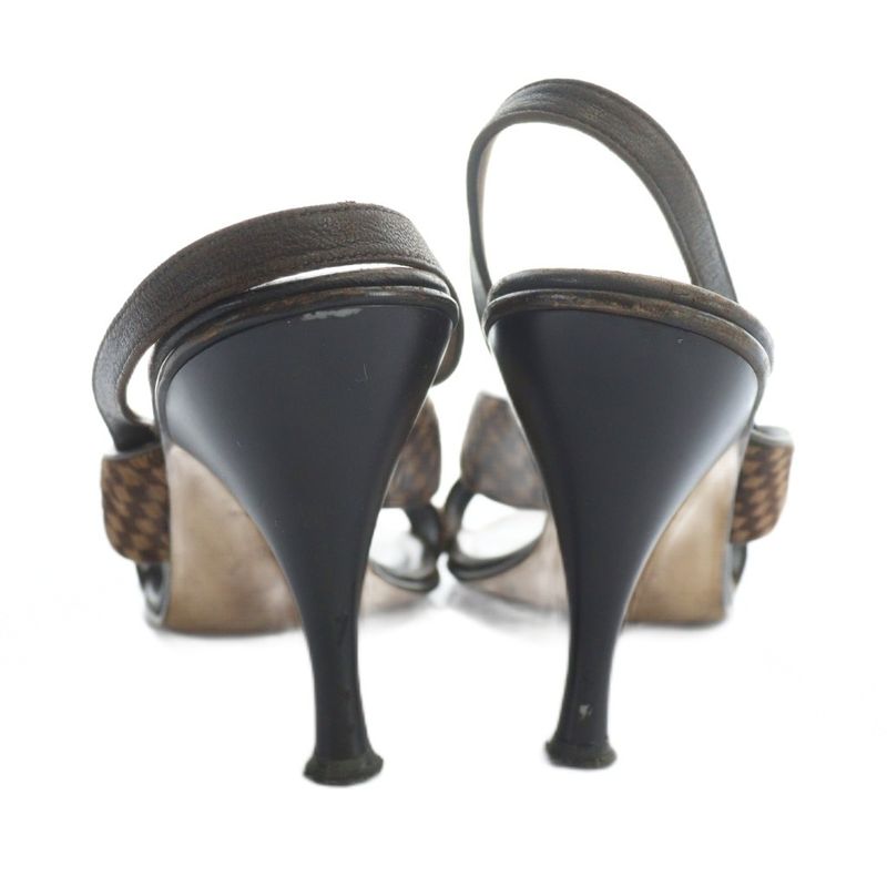 Louis Vuitton Sandals High Heel Leather Logo Pony Hair 36 Brown