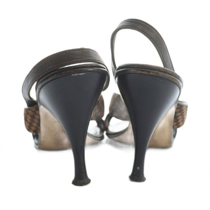 Louis Vuitton Sandals High Heel Leather Logo Pony Hair 36 Brown