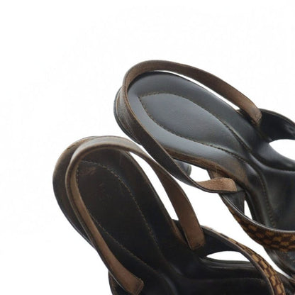 Louis Vuitton Sandals High Heel Leather Logo Pony Hair 36 Brown