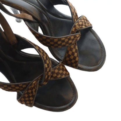Louis Vuitton Sandals High Heel Leather Logo Pony Hair 36 Brown