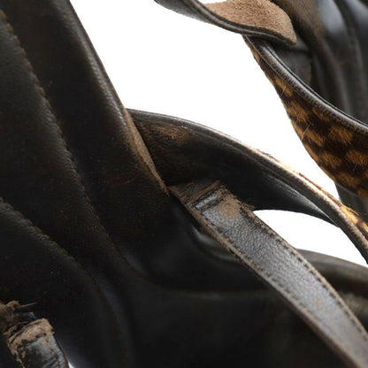 Louis Vuitton Sandals High Heel Leather Logo Pony Hair 36 Brown