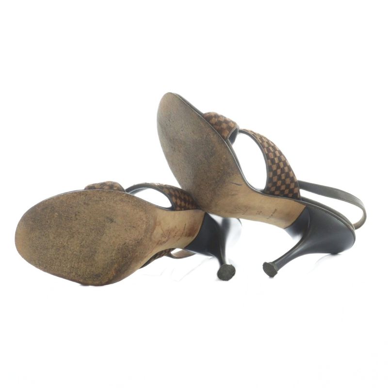 Louis Vuitton Sandals High Heel Leather Logo Pony Hair 36 Brown
