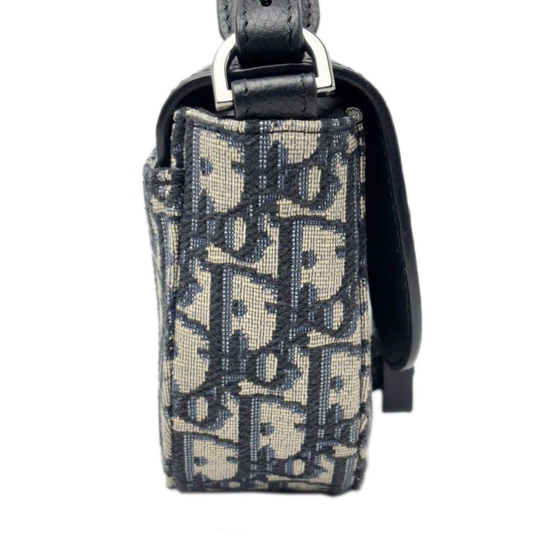 Dior Shoulder Bag Oblique Jacquard Grained Calfskin Saddle with Flap Mini Navy
