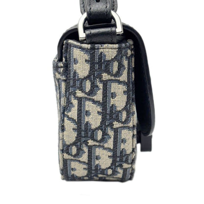 Dior Shoulder Bag Oblique Jacquard Grained Calfskin Saddle with Flap Mini Navy