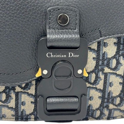 Dior Shoulder Bag Oblique Jacquard Grained Calfskin Saddle with Flap Mini Navy