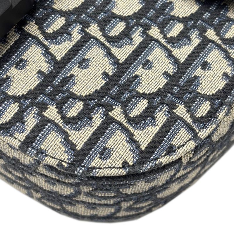 Dior Shoulder Bag Oblique Jacquard Grained Calfskin Saddle with Flap Mini Navy