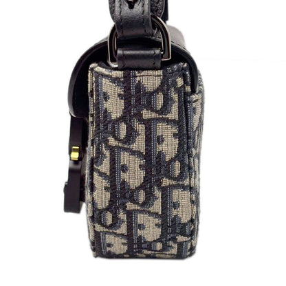 Dior Shoulder Bag Oblique Jacquard Grained Calfskin Saddle with Flap Mini Navy