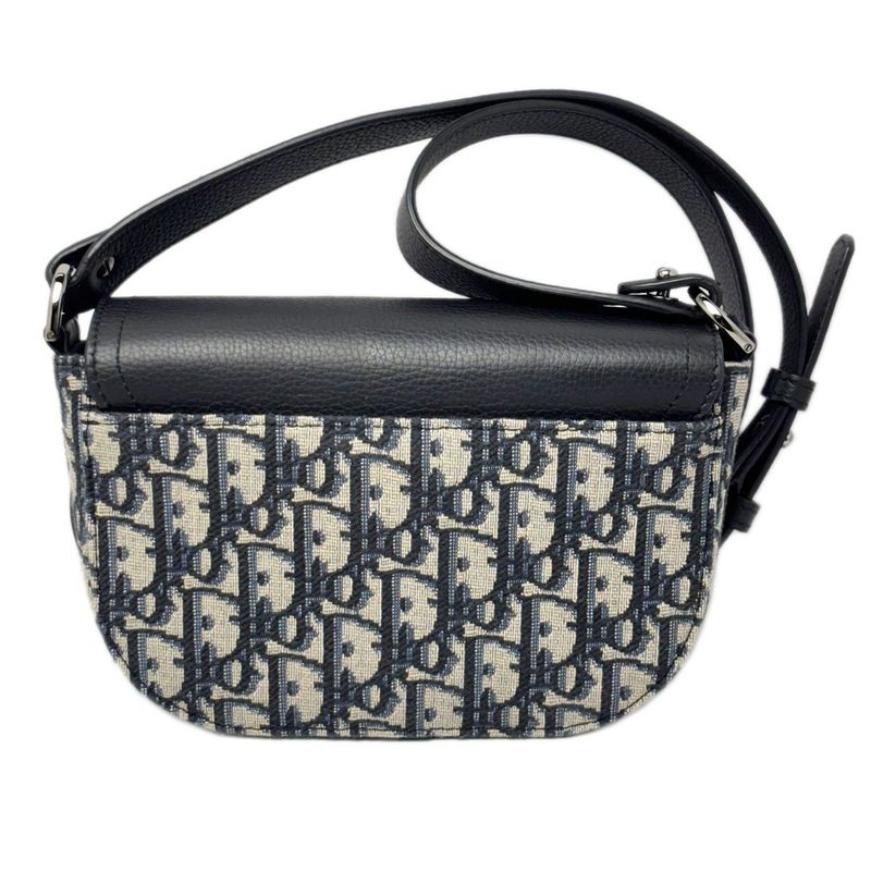 Dior Shoulder Bag Oblique Jacquard Grained Calfskin Saddle with Flap Mini Navy