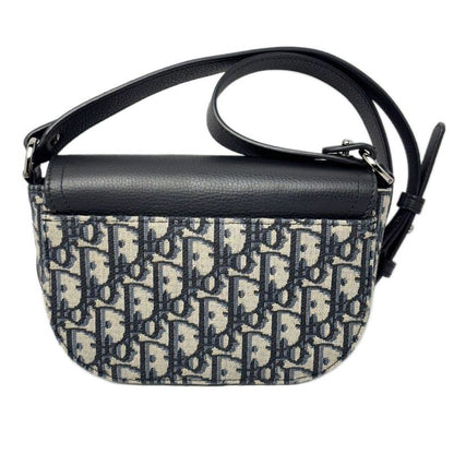 Dior Shoulder Bag Oblique Jacquard Grained Calfskin Saddle with Flap Mini Navy