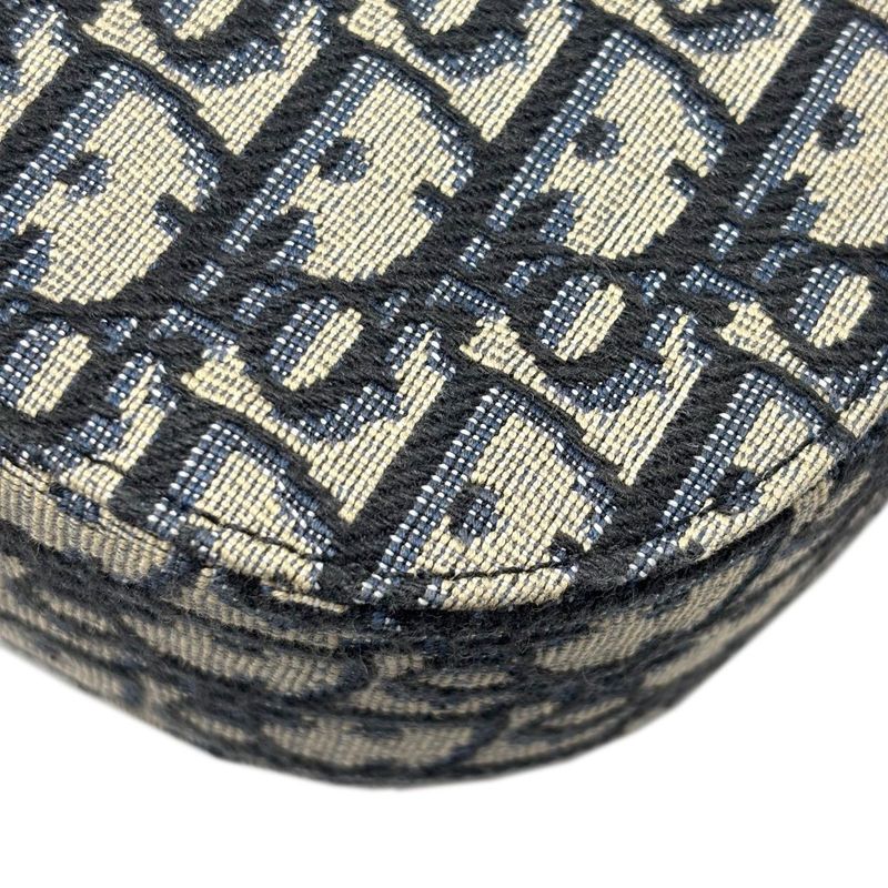 Dior Shoulder Bag Oblique Jacquard Grained Calfskin Saddle with Flap Mini Navy