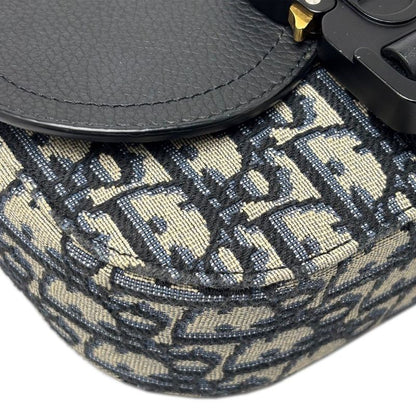 Dior Shoulder Bag Oblique Jacquard Grained Calfskin Saddle with Flap Mini Navy