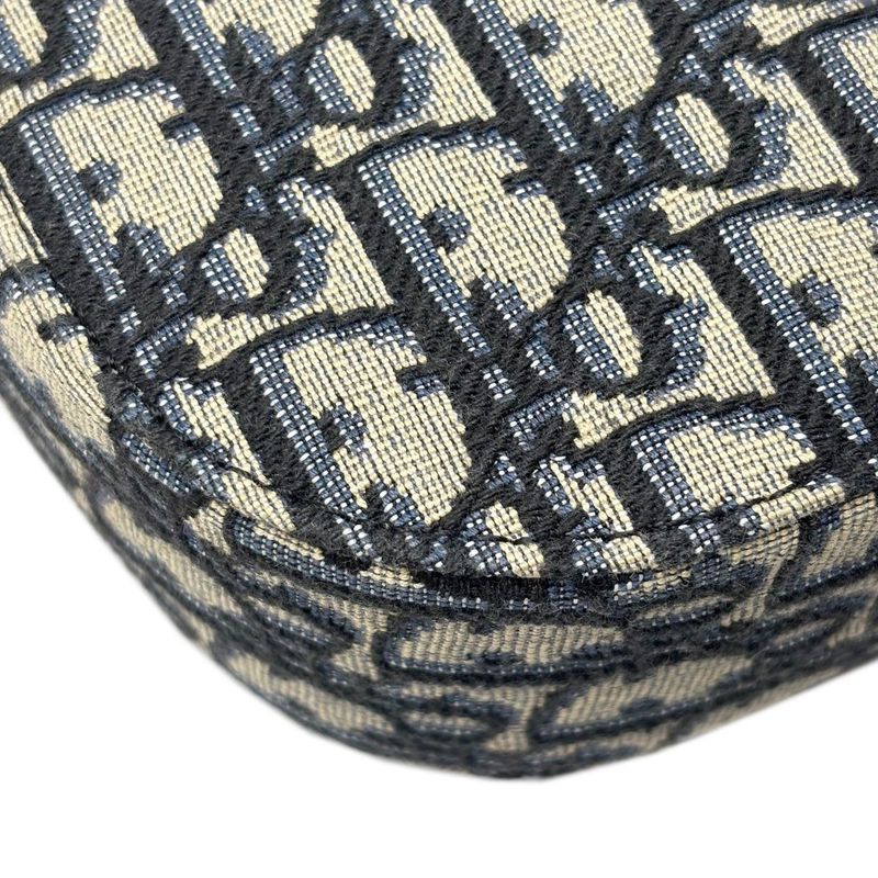 Dior Shoulder Bag Oblique Jacquard Grained Calfskin Saddle with Flap Mini Navy