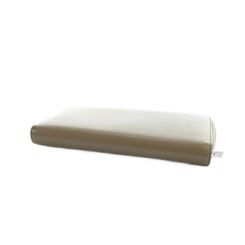 Celine Long Wallet Leather Logo Zip Around Beige MQ