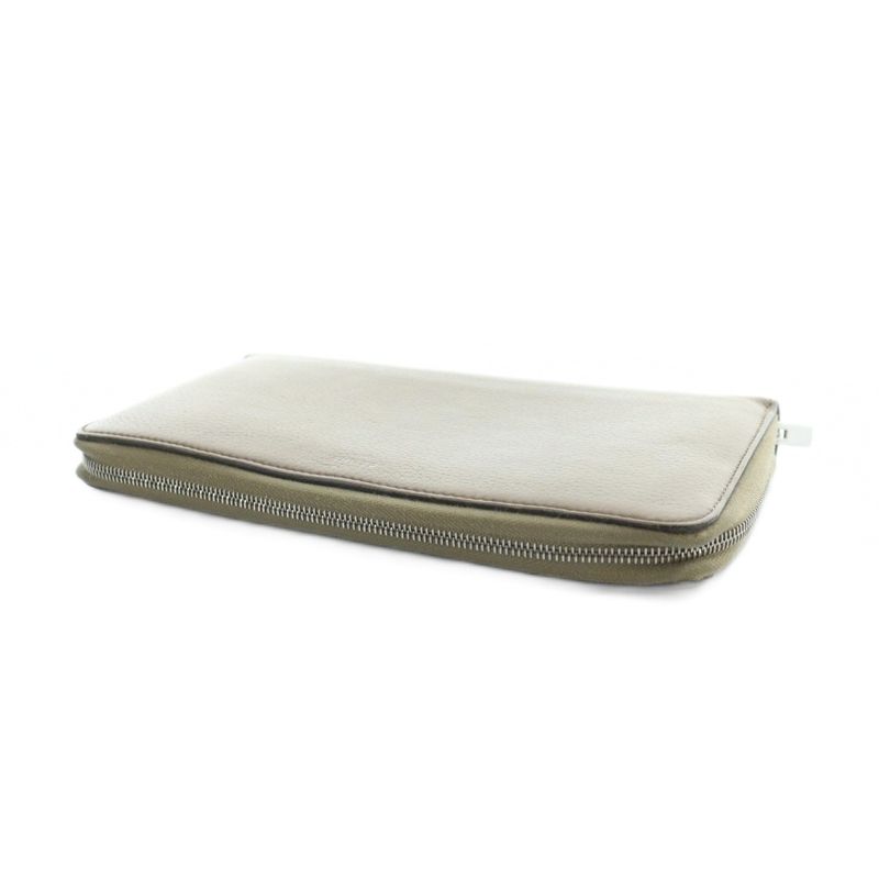 Celine Long Wallet Leather Logo Zip Around Beige MQ