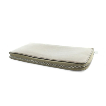 Celine Long Wallet Leather Logo Zip Around Beige MQ