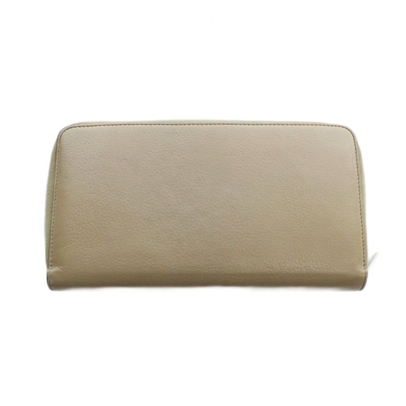 Celine Long Wallet Leather Logo Zip Around Beige MQ