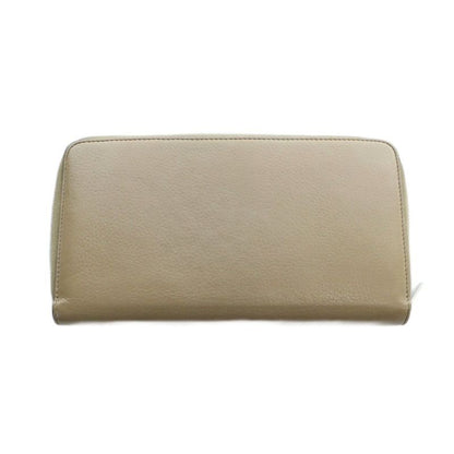 Celine Long Wallet Leather Logo Zip Around Beige MQ