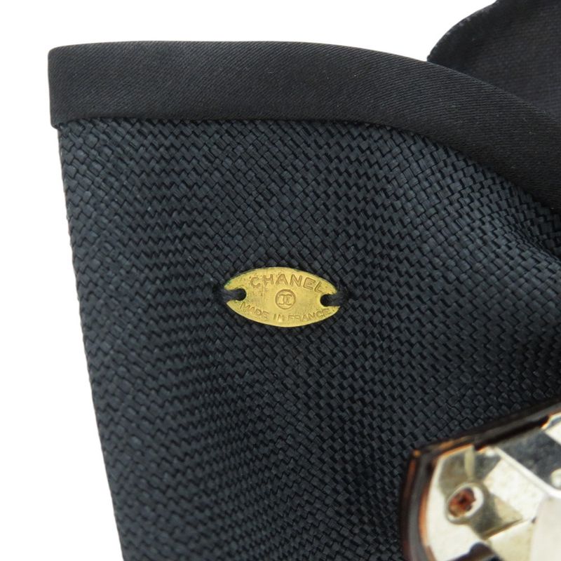 Chanel Ribbon Camellia Canvas Satin Black Barrette