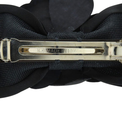 Chanel Ribbon Camellia Canvas Satin Black Barrette