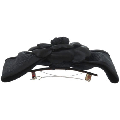Chanel Ribbon Camellia Canvas Satin Black Barrette