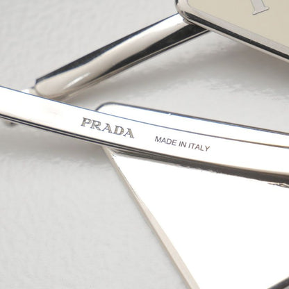 Prada Hair Triangle Logo Metal Hairpin Silver Cream Type