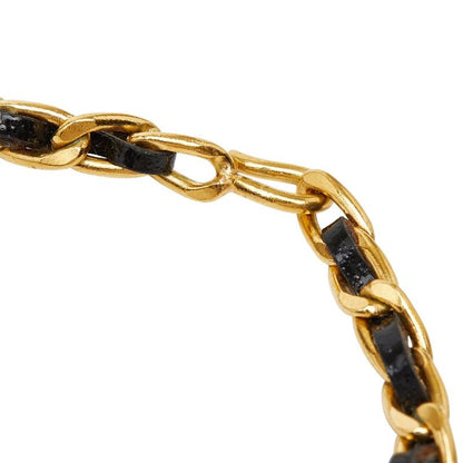 Chanel Vintage Coin Ribbon Gold Black Plated Leather Rhinestone