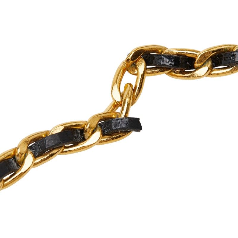 Chanel Vintage Coin Ribbon Gold Black Plated Leather Rhinestone