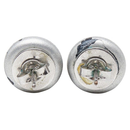 Chanel CC Logo Stud Earrings Silver Plastic Metal